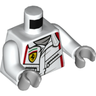 Image of part Torso Racing Jacket, Pockets, Ferrari Logo Print, White Arms, Light Bluish Gray Hands