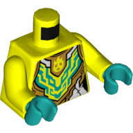 Torso Armor, Gold, Dark Turquoise, and White Panels Print, Vibrant Yellow Arms, Dark Turquoise Hands