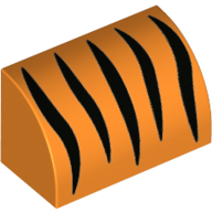 Brick Curved 1 x 2 x 1 No Studs with Black Tiger Stripes print