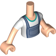 Minidoll Torso Boy with White Shirt, Dark Turquoise Trim, Sand Blue Overall, Nougat Hands