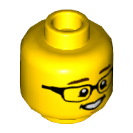 Minifig Head, Dark Brown Eyebrows, Glasses, Open Mouth Smile with Teeth Print