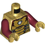 Image of part Torso Armor with Dark Red and Gold Plates, White Circle (Arc Reactor) Print, Dark Red Arms, Pearl Gold Hands