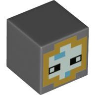 Minifig Head Special, Cube with Pixelated White/Dark Orange Face, Black Eyes Print