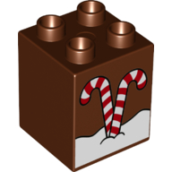 Duplo Brick 2 x 2 x 2 with Snow and Two Candy Canes Print
