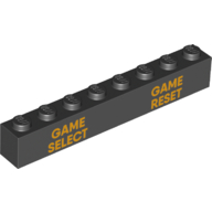 Brick 1 x 8 with Bright Orange 'GAME SELECT GAME RESET' print