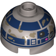 Brick Round 2 x 2 Dome Top with R2-D2 with Mudstains Print