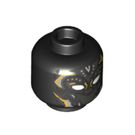 Minifig Head Black Panther (Shuri), White Eyes, Light Bluish Grey and Yellow Markings print
