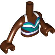 Image of part Minidoll Torso Girl with Dark Turquoise/White/Dark Purple Top, White Straps print, Reddish Brown Arms and Hands