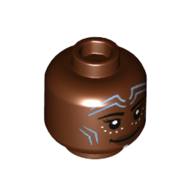 Minifig Head Nakia, Sand Blue Markings, Dark Brown Lips, Smile / Angry with Clenched Teeth Print