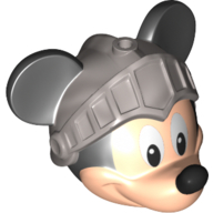 Minifig Head Special with Black Mouse Ears and Nose, Flat Silver Knight Helmet print (Mickey Mouse)