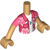 Minidoll Torso Boy with Coral Shirt with Flowers, White Shirt, Tooth as Pendant print, Warm Tan Arms and Hands