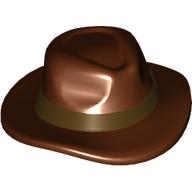Hat Wide Brim, Outback Style with Dark Brown Wide Belt print, Buckle, Dark Brown Hair pattern (Fedora)