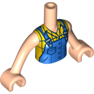 Minidoll Torso Girl with Blue Overalls, Bright Light Yellow Plaid Shirt, Light Nougat Arms and Hands
