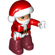 Duplo Figure with Santa Hat and Beard White, Dark Red Legs,  Jacket with White Trim and Belt with Buckle Print (Santa)
