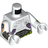 Torso Spacesuit, Dark Bluish Gray Panels, Lime Utility Belt Print, (Buzz Lightyear) White Arms and Hands with Lime Stripe on Left and Dark Bluish Gray Device on Right Print