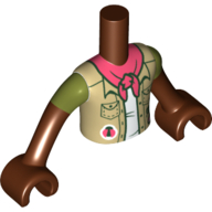 Minidoll Torso Boy with Tan Shirt, Coral Scarf/Bandanna, Olive Green Sleeves print, Reddish Brown Arms and Hands