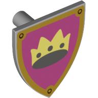 Image of part Minifig Shield Triangular with Crown on Pink Background and Gold Border Print