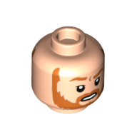 Minifig Head Obi-Wan Kenobi, Dark Orange Beard, Serious with Gold Headset / Clenched Teeth Print