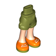 Minidoll Hips and Shorts with Light Nougat Legs and Orange Shoes, Olive Green Soles, White Laces print [Thin Hinge]