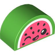 Duplo Brick 2 x 4 x 2 Curved Top with Watermelon, Winking Face print