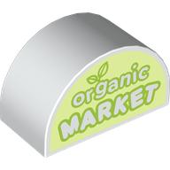 Duplo Brick 2 x 4 x 2 Curved Top with Lime 'Organic MARKET' print