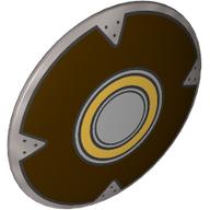 Minifig Shield Round Bowed with Bright Light Orange Circle, Dark Brown Field, Nails printa