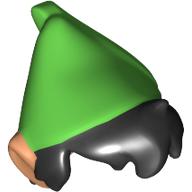 Hair and Hat with Pointed Ears, Black Messy Hair, Bright Green Pointed Hat  Print (Peter Pan)