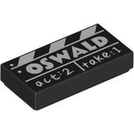 Tile 1 x 2 with Groove and White Film Slate, 'OSWALD, act 2, take 1' print