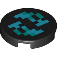 Tile Round 2 x 2 with Bottom Stud Holder with Pixelated Dark Turquoise and Dark Azure Squares Print