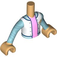 Image of part Minidoll Torso Boy with White Jacket, Metallic Blue Trim, Bright Pink Shirt print, Warm Tan Arms and Hands