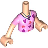 Image of part Minidoll Torso Girl with Bright Pink Shirt, Coral/Dark Pink Hearts, Coral Musical Note print, Light Nougat Arms and Hands