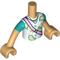 Image of part Minidoll Torso Boy with White Shirt, Gold/Dark Turquoise Decorations, Sleeves, Lavender Strap print, Warm Tan Arms and Hands