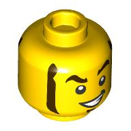 Minifig Head Rocket Racer, Dark Brown Eyebrows, Goatee, and Sideburns, Open Mouth Smile / Wink Print
