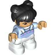 Duplo Figure Child with Two Buns on Top and Long Bangs Black, with White Legs