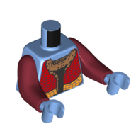 Torso with Long Arms, Na'vi, with Red/Nougat/Yellow Robe print, Dark Red Arms, Medium Blue Hands