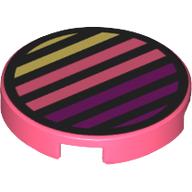 Tile Round 2 x 2 with Black Grill, Bright Light Yellow/Coral/Dark Purple Slits print
