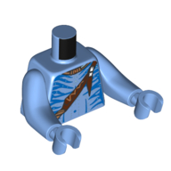 Torso with Long Arms, Na'vi, with Bare Chest, Blue Markings, Reddish Brown Strap with Feather print, Medium Blue Arms and Hands