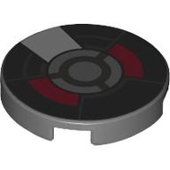 Tile Round 2 x 2 with Silver Circle, Dark Red/Silver Armour print