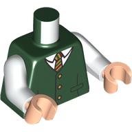 Image of part Torso, Jacket, White Shirt, Tan/Dark Red/Dark Green Tie print, White Arms, Light Nougat Hands