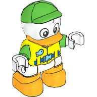 Duplo Figure Duck with Safety Vest, Bright Green Cap, Bright Light Orange Beak and Legs