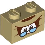 Brick 1 x 2 with Small Eyes, Reddish Brown Shadowing, and Glasses Print