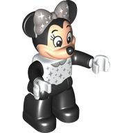 Duplo Figure Minnie Mouse with White Top with Silver Stars and Black Arms - Black Legs