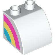 Duplo Brick 2 x 2 x 1 1/2 with Curved Top with Rainbow on Right Side, Rain Cloud on Left Side Print