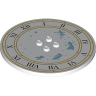 Plate Special Round 8 x 8 with 2 x 2 Center Studs with Clock Face, Medium Blue Flying Figures print