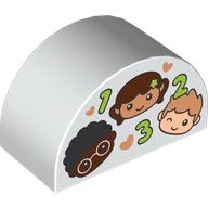 Duplo Brick 2 x 4 x 2 Curved Top, 3 Childrens Heads and '1, 2, 3' Print
