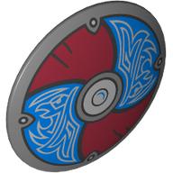 Minifig Shield Round Bowed with Dark Red/Blue Panels, Silver Bird (Viking) print