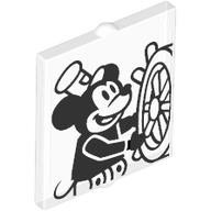 Image of part Glass for Window 1 x 2 x 2 Flat with Classic Mickey Mouse (Steamboat Willie) print