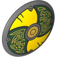 Minifig Shield Round Bowed with Yellow/Dark Green Panels , Gold Dragon (Viking) print