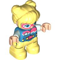 Duplo Figure Child with Two Buns on Top and Long Bangs Bright Light Yellow, Bright Light Yellow Legs, Wetsuit and Goggles Print