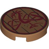 Tile Round 2 x 2 with Wooden Planks, Dark Red Dragon print